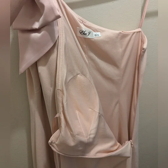 Eliza J One-Shoulder Satin Bow Blush Pink Evening Formal Dress Maxi Gown- 12 - Picture 10 of 16